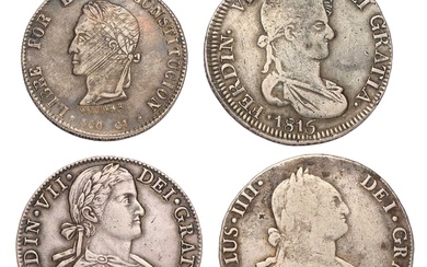 Assortment of Spanish Empire Silver Coinage; 4 coins comprising; Charles...