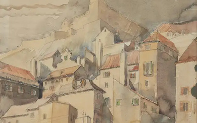 Avril Mary Burleigh, British 1883-1949 - Continental town scene with figures; watercolour...