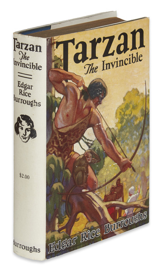 BURROUGHS, EDGAR RICE. Tarzan the Invincible. Frontispiece. 8vo, publisher's blue cloth stamped in...