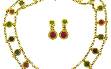 BVLGARI Gems Yellow Gold Necklace Earrings SET Vintage