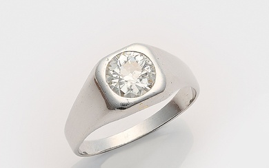 Bague classique pour homme avec diamant solitaire en or blanc, taille 585. Serti au centre...