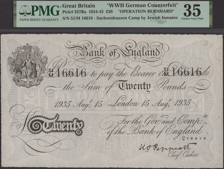 Bank of England, Kenneth O. Peppiatt, Operation Bernhard, £20, London, 15 August...