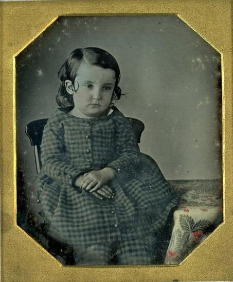 Beautifli Tinted Little Girl Sixth Plate Daguerreotype