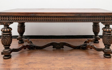 Beautiful And Stately Extension Table With Inlaid Accents & Carved Details