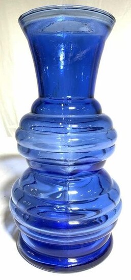Blue Art Glass Vase Marked For USA