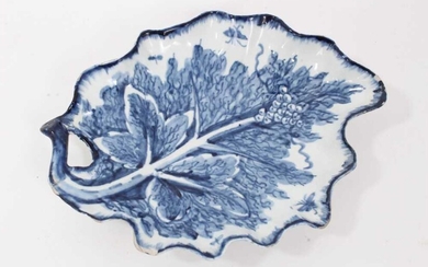 Bow blue and white leaf-shaped dish, circa 1760, 21cm across