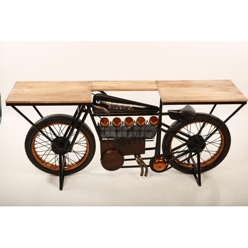 Brough Superior handmade Motorbike table and wine rack. Unde...