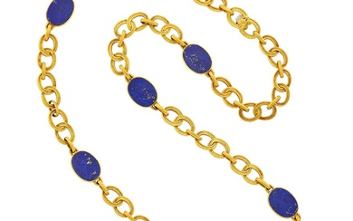 Buccellati Long Gold and Lapis Chain Necklace