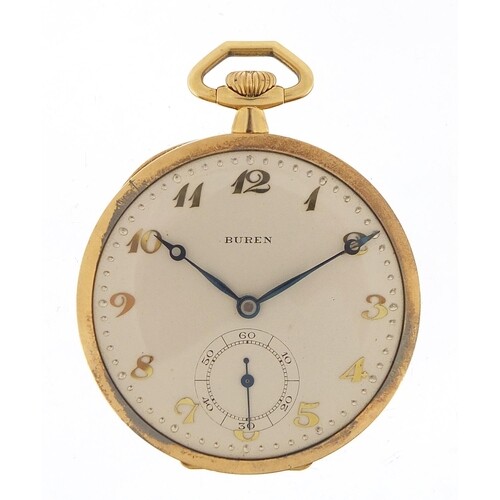 Buren 18ct gold open face pocket watch with subsidiary dial,...