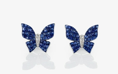 \"Butterfly\"" stud earrings decorated with sapphires
