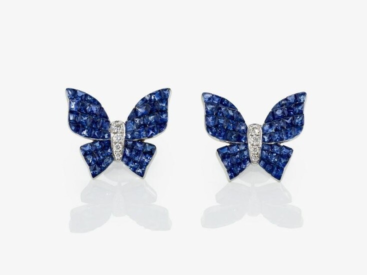 \"Butterfly\"" stud earrings decorated with sapphires