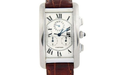 CARTIER - a Tank Americaine chronograph wrist watch. 18ct white gold case. Case width 26mm.