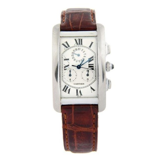 CARTIER - a Tank Americaine chronograph wrist watch. 18ct white gold case. Case width 26mm.