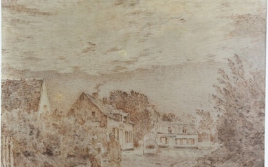 CAZIN Jean-Charles. (1841-1901). « La promenade dans le village ». Huile sur toile signée et...