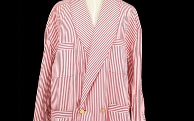 CHANEL CC Logos Button Double Breasted Long Sleeve Stripe Jacket Red