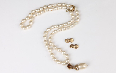 CHANEL FAUX PEARL AND GOLD-TONE NECKLACE (MISSING MIDDLE STRAND) AND...