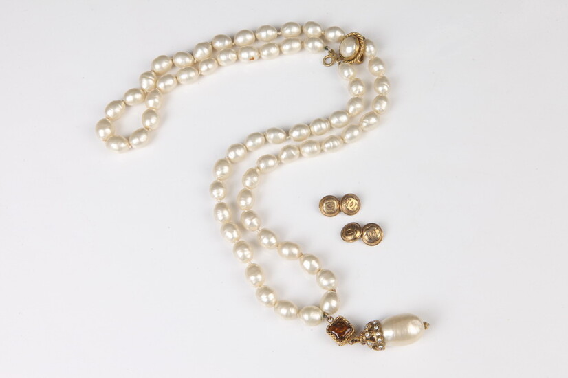CHANEL FAUX PEARL AND GOLD-TONE NECKLACE (MISSING MIDDLE STRAND) AND...