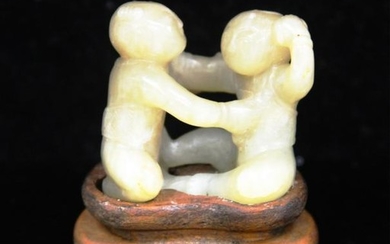 CHINESE CARVED JADE FIGURE OF CHILDREN
