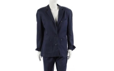 Claude Montana, Blue two piece suit with jacket and trousers.
