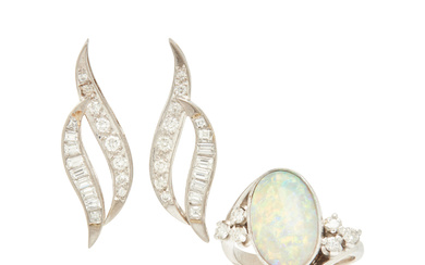 COLLECTION OF WHITE GOLD, DIAMOND, AND OPAL JEWELRY