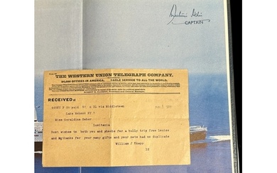 CUNARD: R.M.S. Lusitania telegram dated 1910, plus a hardbo...