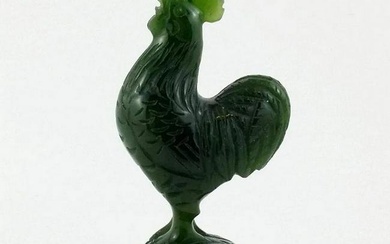 Canadian Nephrite Jade Proud Rooster on Stand Carving