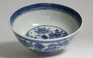 Canton Blue and White Punch Bowl, 19th Century
