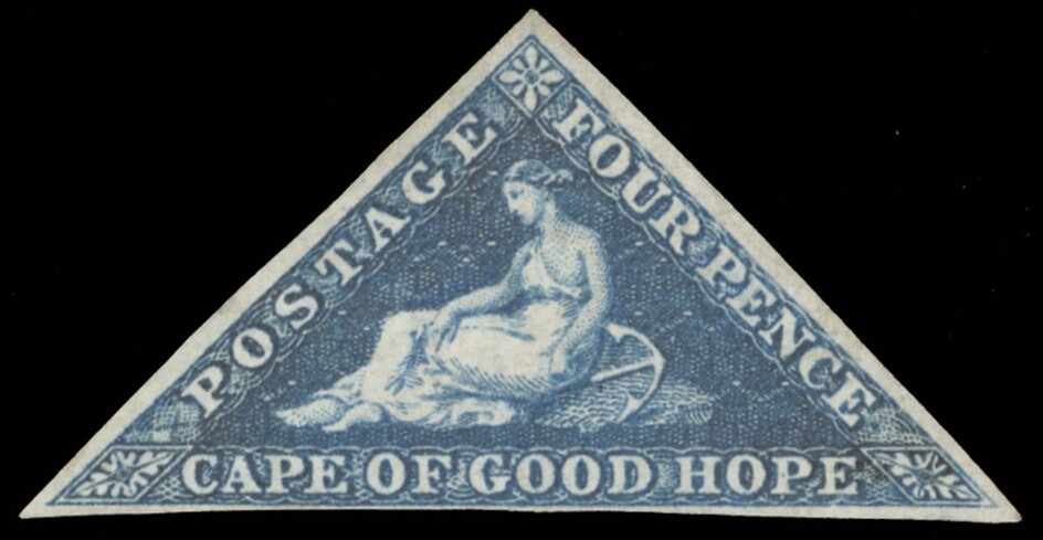 Cape of Good Hope Issued Stamps 1853 paper slightly blued, 4d. blue with good to small margins,...