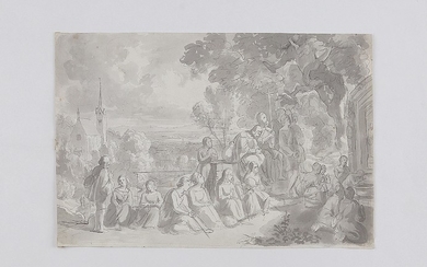 Carl Mayer zugeschrieben/attributed (1810-1876) Pilger bei der Rast vor einem Brunnen (recto)