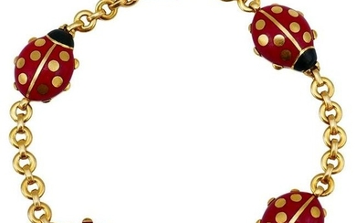 Cartier Vintage Yellow Gold Enamel Ladybug Bracelet