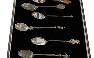 Cased set enameled souvenir spoons