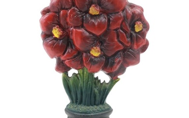 Cast Iron Doorstop Bouquet of Red Flowers in Original Paint Finish