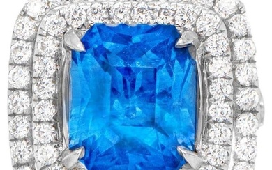 Ceylon Sapphire 5.50 Carat Ring with Two Diamond Halos 1.30 Carats 18k Gold