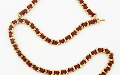 Chanel Gold-Tone Cuban Link and Red Leather Belt