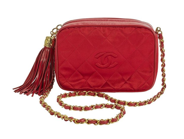 Chanel Small Red Satin and Kidskin Camera Bag