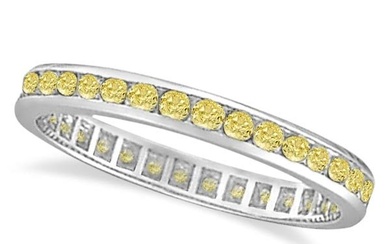 Channel Set Yellow Canary Diamond Eternity Ring 14k White Gold 1.00ctw