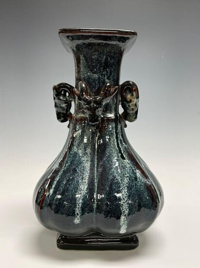 Chinese FLAMBE Glaze Ribbed Pottery Vessel