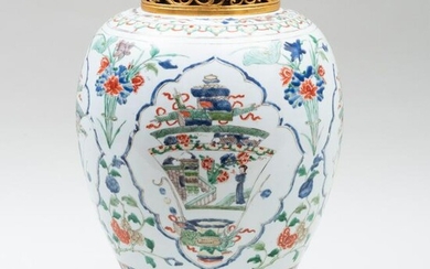 Chinese Famille Verte Porcelain Ginger Jar and a Carved