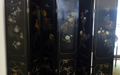 Chinese Lacquer, Hardstone & Enamel 6-Panel Screen