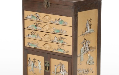 Chinese Painted, Parcel-Gilt, and Hardstone-Mounted Silver Cabinet