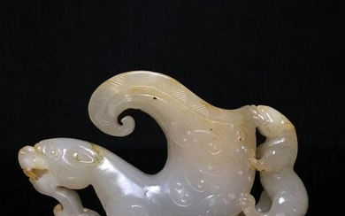 Chinese Qing Dynasty Hetian Jade Statue Dragon