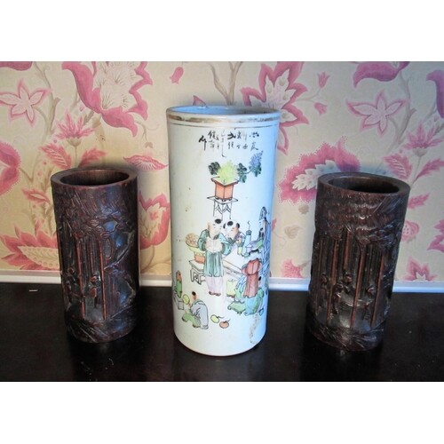 Chinese Republic style cylindrical vase decorated with figur...