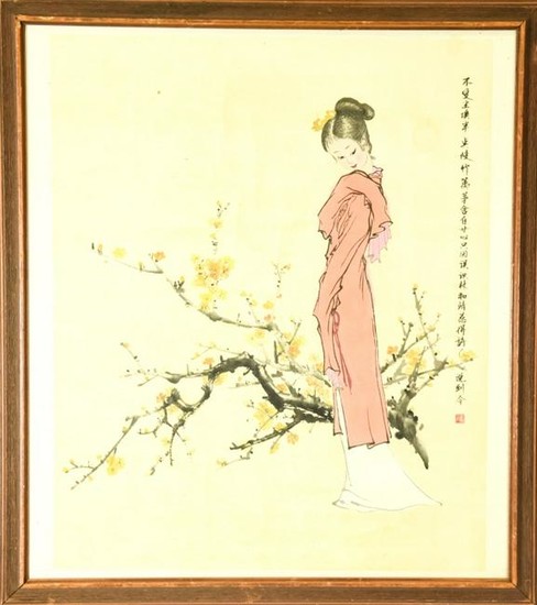Chinese Watercolor & Ink Painting of a Goddess