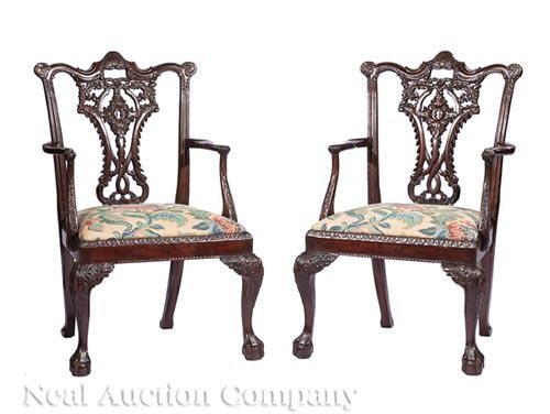 Chippendale-Style Carved Mahogany Dining Chairs