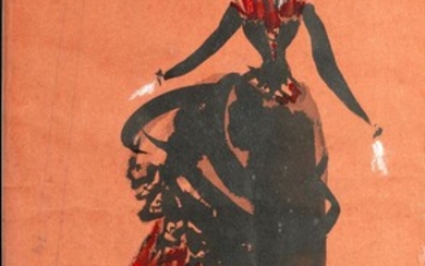 Christian BERARD (1902 - 1949) attribué à Etudes de costumes Deux gouaches sur papier rouge...