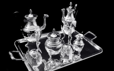 Christofle - 5pc. Silver Plate Empire Style Tea Set with Tray - Museum Quality !