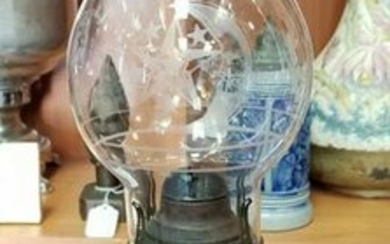 Circa 1870 Early American Cobalt Pressed Glass Oil Lamp