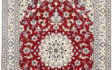 Classic Floral Design Handmade Indo-Nain 6X8 Red Wool Rug Oriental Plush Carpet