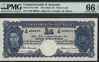 Commonwealth of Australia, £5, ND (1952), serial number S/40 468625, (Pick 27d, BNB 133, Rennik...
