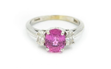 Contemporary White Gold; Pink Sapphire and Diamond Ring
